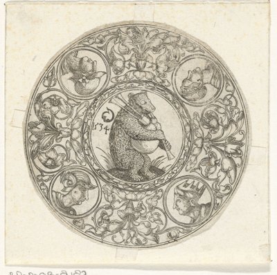 Foglio rotondo con un orso che suona la cornamusa da Monogrammist CG (Duitsland)