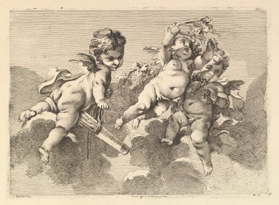 Tre bambini tra le nuvole, XVIII secolo da Monogrammist DA