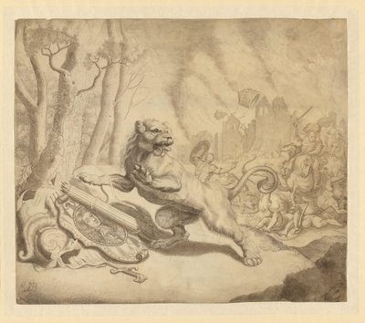 Il leone olandese cerca aiuto da Guglielmo III, 1672 da Monogrammist ESB (tekenaar) (signed by artist)
