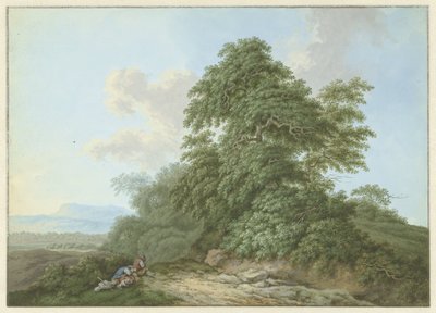 Paesaggio con viaggiatori riposanti lungo una strada da Monogrammist FWH (possibly)