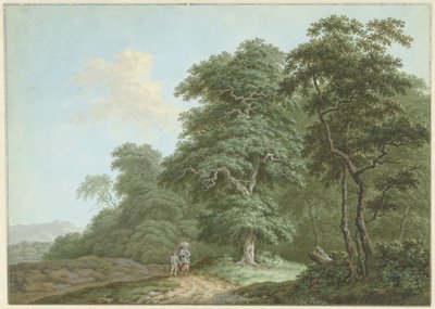 Paesaggio con donna e bambino su una strada di campagna da Monogrammist FWH (possibly)