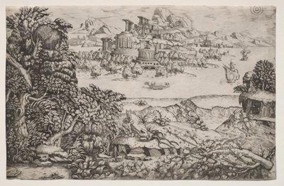 Paesaggio con un tempio sopra un lago, XVI secolo da Monogrammist HI