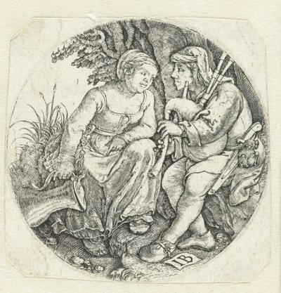 Suonatore di cornamusa e giovane donna da Monogrammist IB