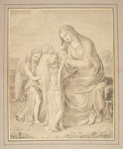 La Vergine Maria adorante il Bambino Gesù, portato da due angeli da Monogrammist OSt