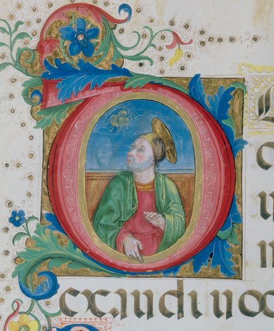 Dio appare a un santo, dettaglio miniatura di un Libro dei Salmi da Monte di Giovanni del Fora