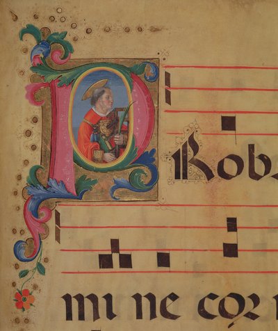 Ms 543 f.113r Iniziale istoriata P con San Lorenzo, da un salterio, c.1515 da Monte di Giovanni del Fora