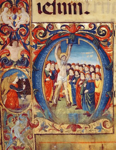 Iniziale istoriata O con la Crocifissione di Sant