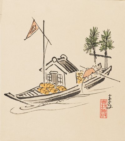 Stampa su legno - Takarabune guidata da un topo, fine XIX secolo da Morikawa Sobun
