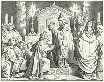 Incoronazione di Carlo Magno come Sacro Romano Imperatore, 800 (incisione) da Moritz Ludwig von Schwind