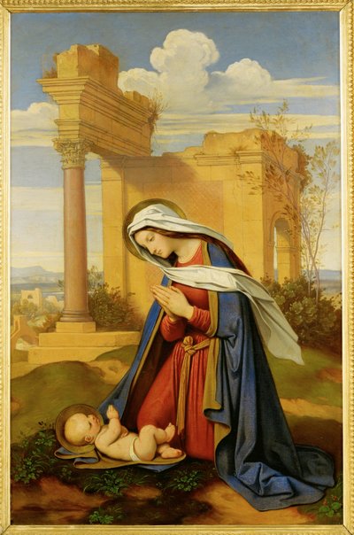 La Vergine Maria che adora il bambino... (dipinto su tela) da Moritz Ludwig von Schwind