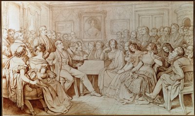 Il compositore Franz Schubert accompagna il tenore Johann Michael Vogl a una serata musicale dal Barone von Spaun da Moritz Ludwig von Schwind