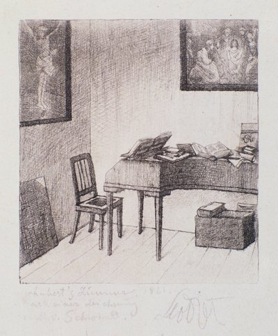 Veduta della stanza di Franz Schubert (incisione) da Moritz Ludwig von Schwind