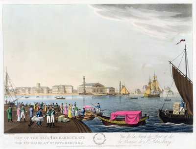 Vista della Neva, del porto e della Borsa a San Pietroburgo, illustrazione per giugno da 