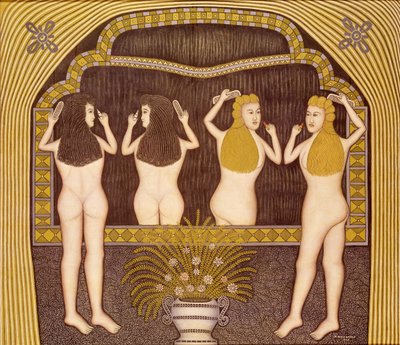 Due donne davanti a uno specchio da Morris Hirshfield