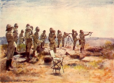 Lord Roberts e lo staff che osservano la battaglia di Osfontein da Mortimer L Menpes