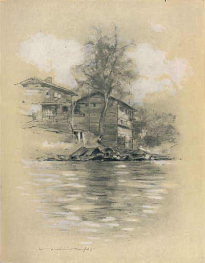 Abitazione sul fiume a Srinagar, 1903 da Mortimer L Menpes
