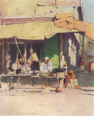 Una macelleria a Peshawur, 1905 da Mortimer Ludington Menpes