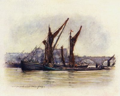 Chiatte di fieno vicino al ponte di Westminster da Mortimer Ludington Menpes