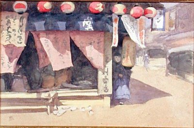 Fuori da una casa da tè, Giappone, c.1887-88 da Mortimer Ludington Menpes
