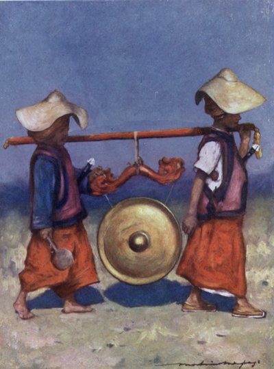 Ritenitori Shan che trasportano Gong di Ottone da Mortimer Ludington Menpes