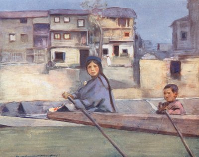 Bambini del mondo: Kashmir, Sul fiume Jhelum (litografia a colori) da Mortimer Ludington Menpes