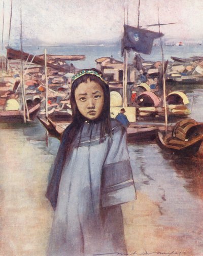 Bambini del mondo: Cinesi, Una ragazza barcaiola (litografia a colori) da Mortimer Ludington Menpes