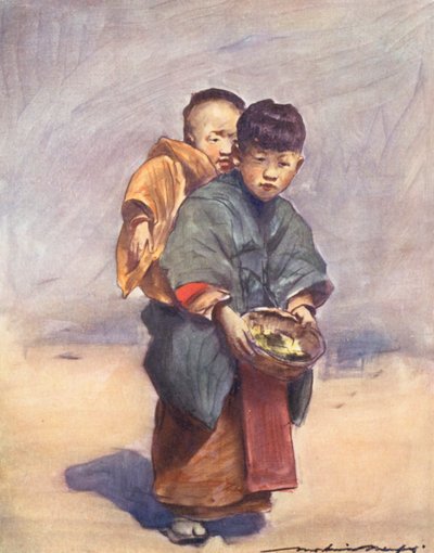Bambini del mondo: Giapponesi, Piccola madre (litografia a colori) da Mortimer Ludington Menpes