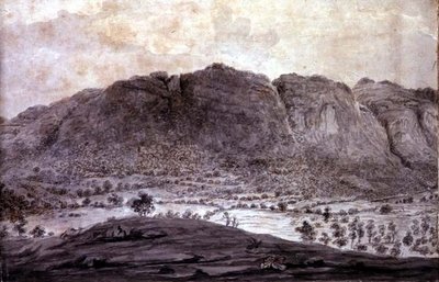 Veduta panoramica di Derwentwater e della Valle di Keswick, dettaglio delle montagne, c.1772 da Moses (attr. to) Griffith