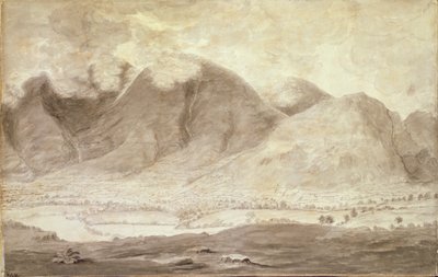 Veduta panoramica di Derwentwater e della Valle di Keswick, (dettaglio di Skiddaw e Keswick) da Moses Griffith