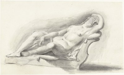Statua di donna nuda, sdraiata su un cuscino da Moses Ter Borch