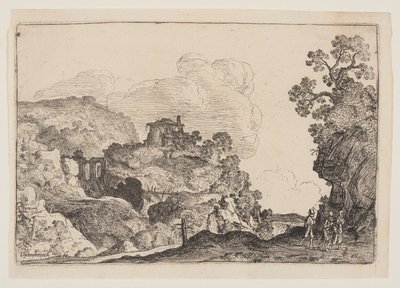 Paesaggio roccioso con tre viaggiatori da Moses van Uyttenbroeck