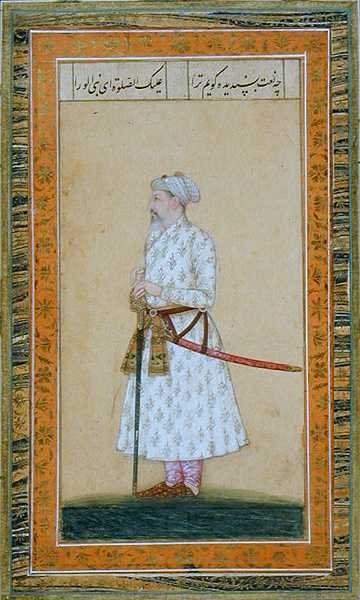 Un principe con una spada, dal Small Clive Album da Mughal School