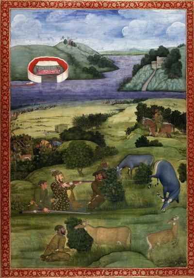 Un principe e compagni che cacciano il cervo nero, c.1670-80 da Mughal School