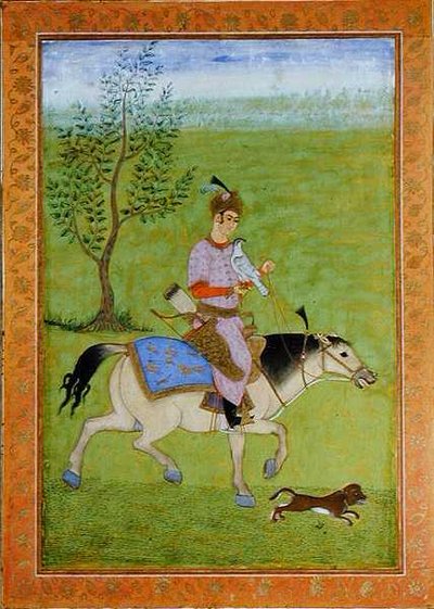 Un principe a caccia a cavallo, dal Grande Album Clive da Mughal School