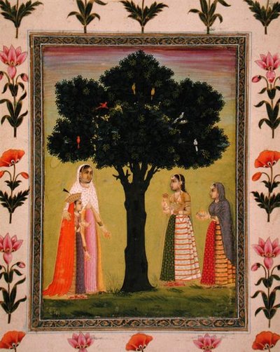 Una principessa con suo figlio incontra due signore che offrono doni, dal Piccolo Album Clive da Mughal School