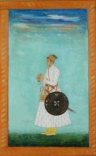 Un giovane nobile della corte Mughal con una busta di broccato sigillata, c.1670-80, dal Large Clive Album da Mughal School
