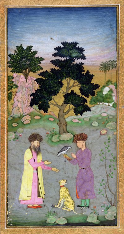 Falconiere con compagno e ghepardo domestico, dal Piccolo Album Clive, c.1610-15 da Mughal School