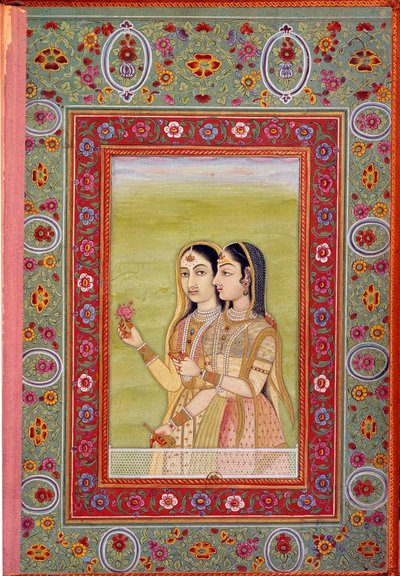 Arte indiana: miniatura che rappresenta due donne. 17° secolo (periodo Moghul) da Mughal School