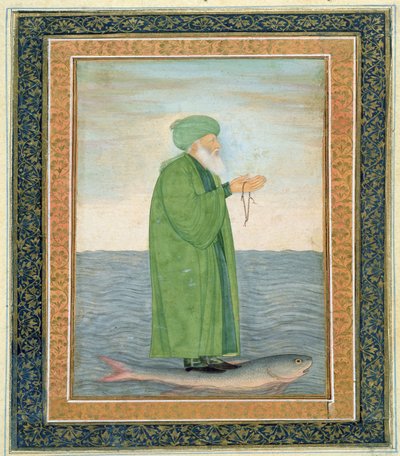 Khawa Khizir Khan che cavalca un pesce, dal Piccolo Album Clive da Mughal School