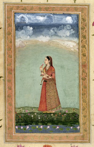 Signora che tiene una ciotola di rose, dal Piccolo Album Clive da Mughal School