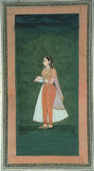 Signora che tiene una fiaschetta di vino e una coppa, dal Piccolo Album Clive da Mughal School