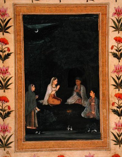 Signora che visita un ashram di notte, dal Piccolo Album Clive da Mughal School