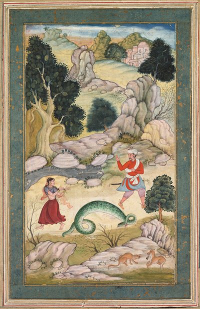 Gli amanti si separano, pagina di un libro di favole, 1590-95 circa (acquerello opaco con oro su carta) da Mughal School