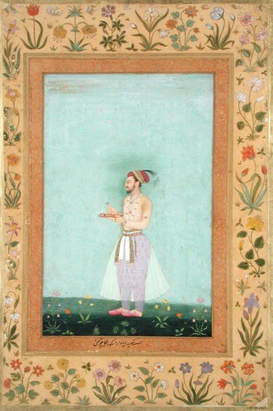 Principe Dara Shikuh con un vassoio di gioielli, dal Minto Album da Mughal School