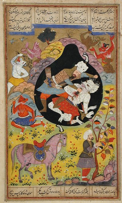 Rustam uccide il Div Bianco, 1608 da Mughal School