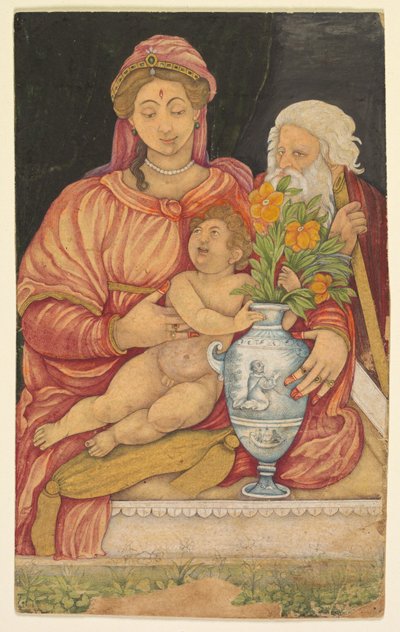 La Sacra Famiglia, 1620 circa (acquerello opaco e oro su carta) da Mughal School