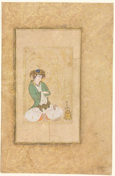 Giovane seduto vicino a un salice, illustrazione singola, c. 1600-1650 da Muhammad Yusuf