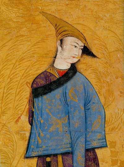 Giovane con un cappotto corto foderato di pelliccia sulla spalla, 1640s da Muhammad Yusuf