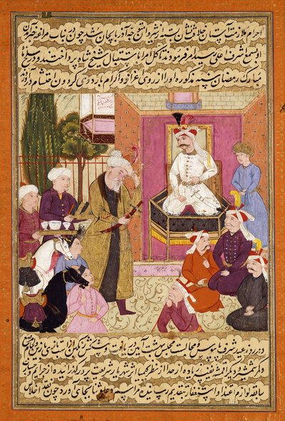 Shah Abbas in viaggio tra Sherwan e Azerbaigian, ricevendo Sher Shah, c. 1688 da Muin Musavvir