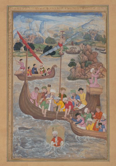 Alessandro viene calato in mare, foglio da un quintetto Khamsa di Amir Khusrau..., 1597-98 da Mukund
